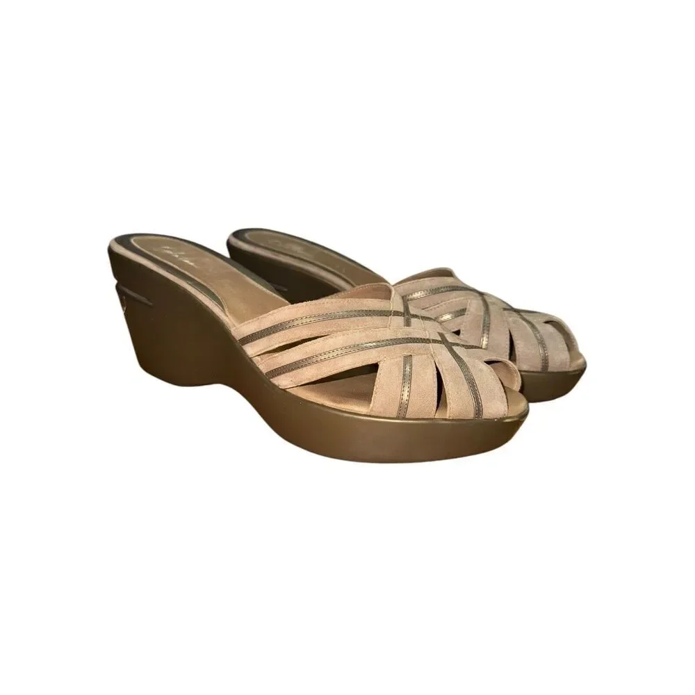 Cole Haan tan/ taupe Peep Toe Platform Sandal Women's Sz 10 Great Condition